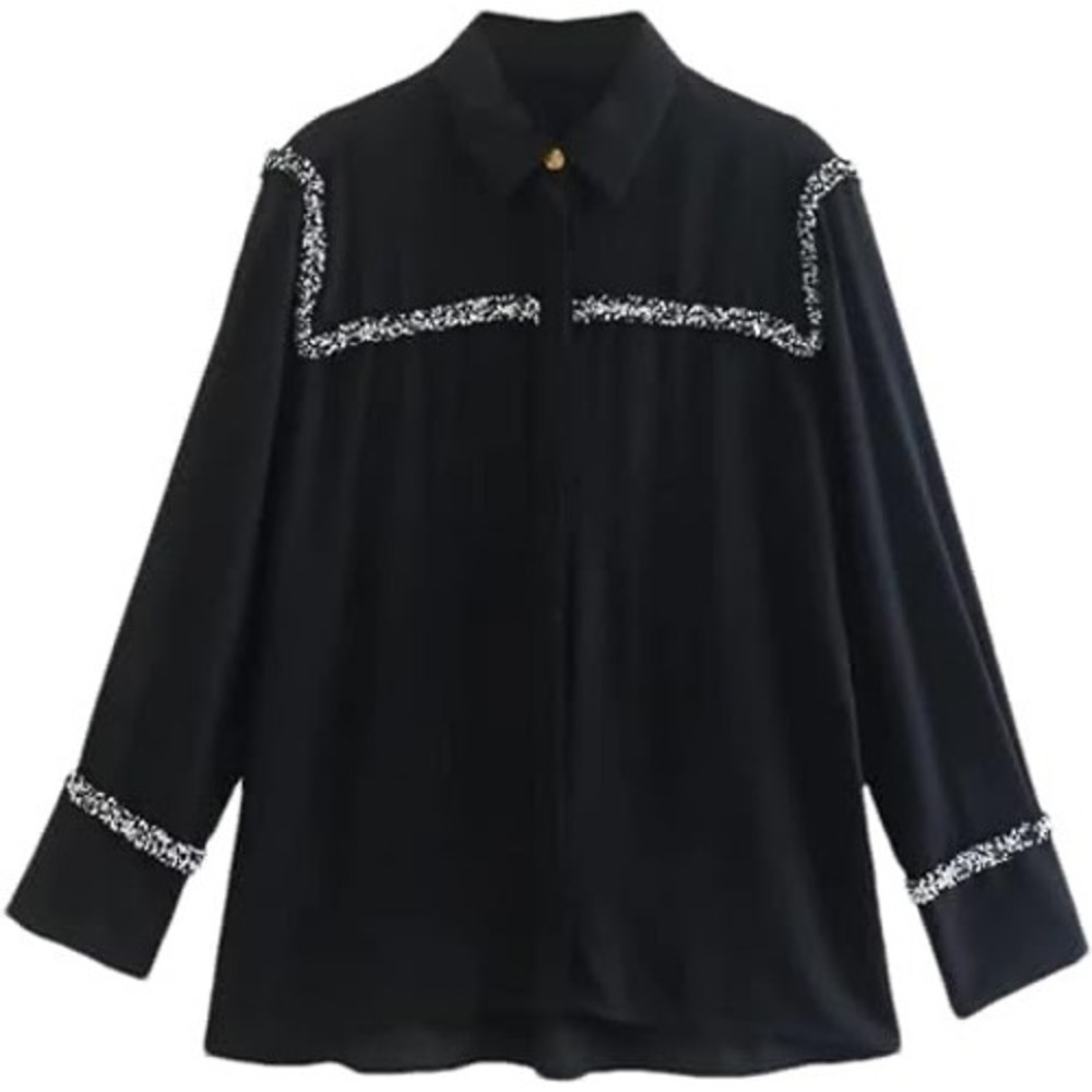 Zara Blouse Womens S Black Tweed Boucle Minimalist Workwear Classic Luxury Chic
